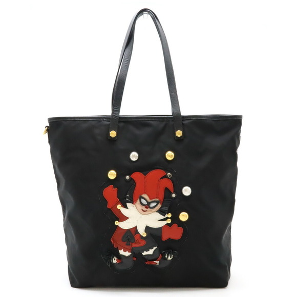 Prada Black Bag Nylon Purchase Motif Pierrot Leather Shoulder Duty - Picture 1 of 9